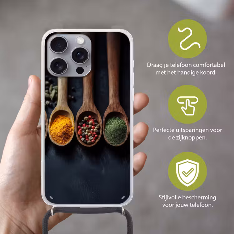 Houten - Lepels - Specerijen - Kruiden Hoesje iPhone 16 Pro Max met koord klein -sfeer2_NL