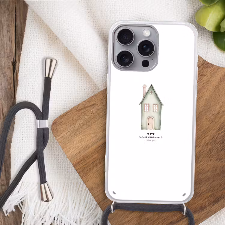 Huisje - Groen - Tekst - Liefdevol Hoesje iPhone 16 Pro Max met koord klein -sfeer4