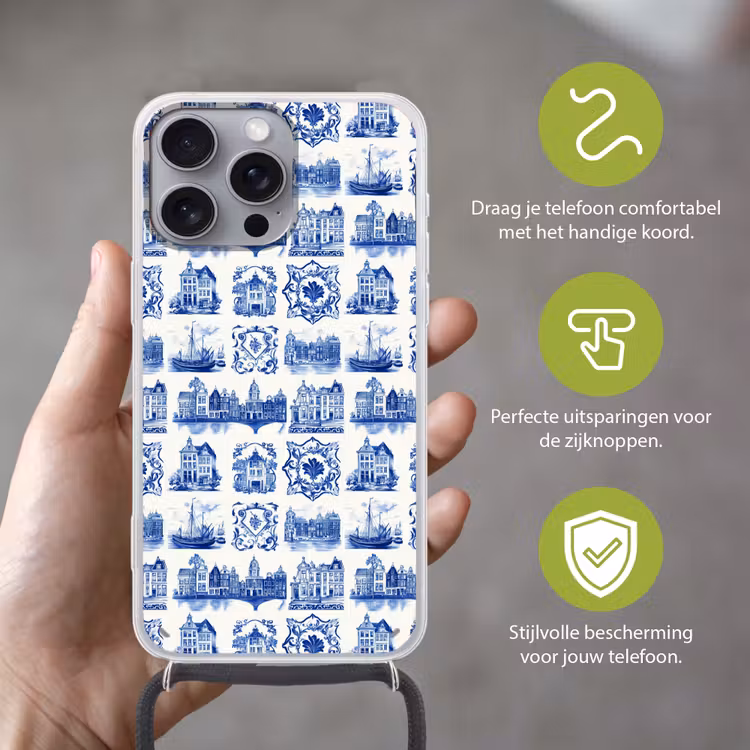 Huizen - Schepen - Blauw Hoesje iPhone 16 Pro Max met koord klein 804 -sfeer2_NL