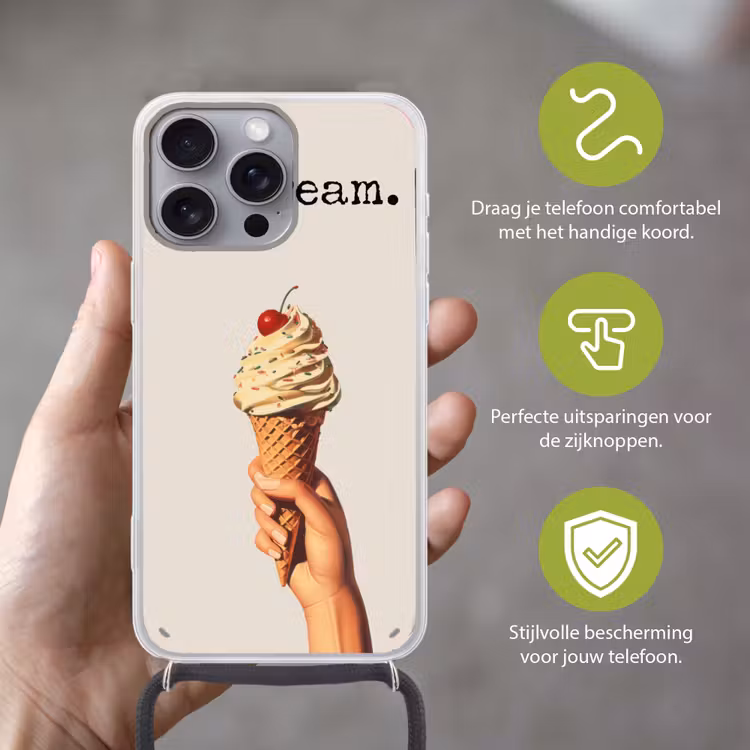 Ice cream - Softijs - Kleurrijk - Kers Hoesje iPhone 16 Pro Max met koord klein -sfeer2_NL