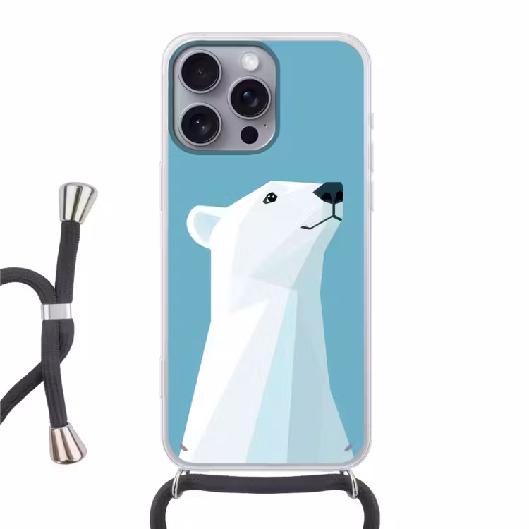 Ijsbeer - Lichtblauw - Minimalistisch Hoesje iPhone 16 Pro Max met koord klein -3d