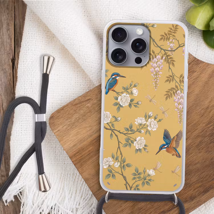 IJsvogels - Bloesem - Geel Hoesje iPhone 16 Pro Max met koord klein -sfeer4