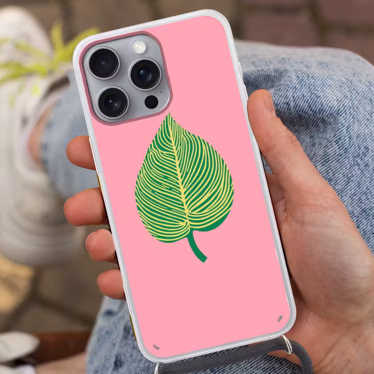 Illustratie - Blad - Minimalistisch - Groen Hoesje iPhone 16 Pro Max met koord klein -sfeer3