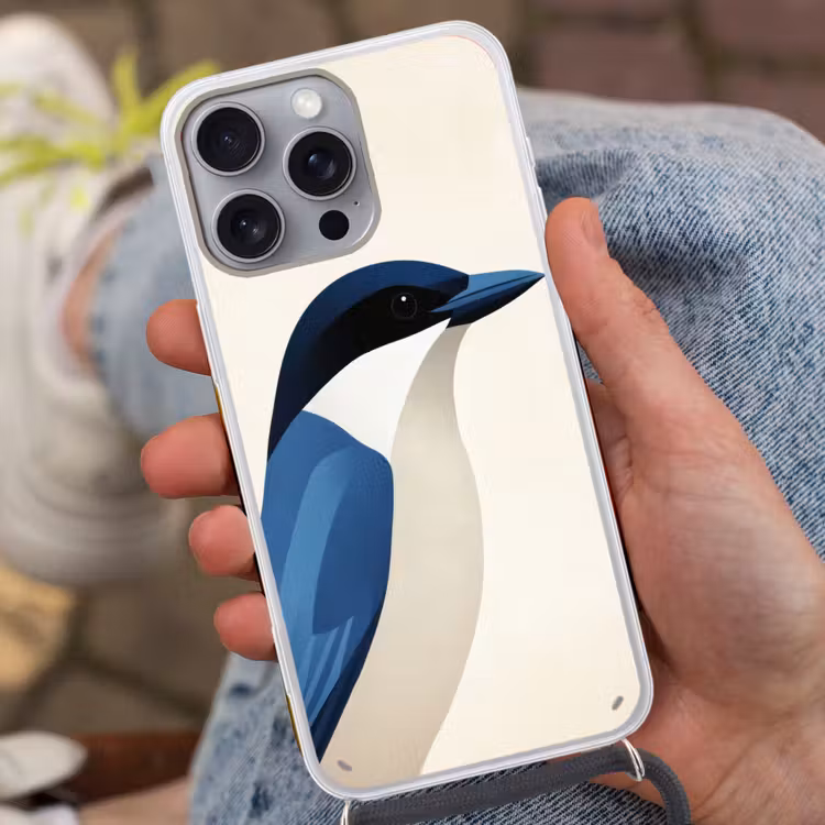 Illustratie - Blauw - Vogel Hoesje iPhone 16 Pro Max met koord klein -sfeer3