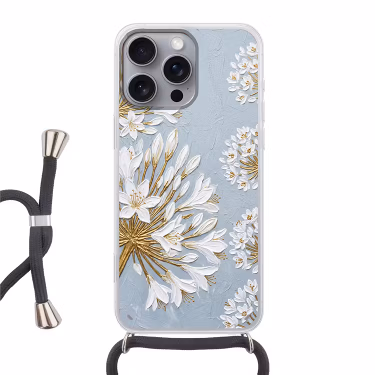 Illustratie - Bloemen - Blauw Hoesje iPhone 16 Pro Max met koord klein -3d
