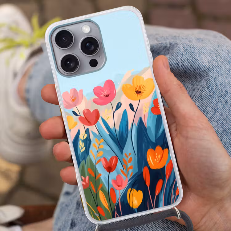 Illustratie - Bloemen - Kleurrijk Hoesje iPhone 16 Pro Max met koord klein -sfeer3
