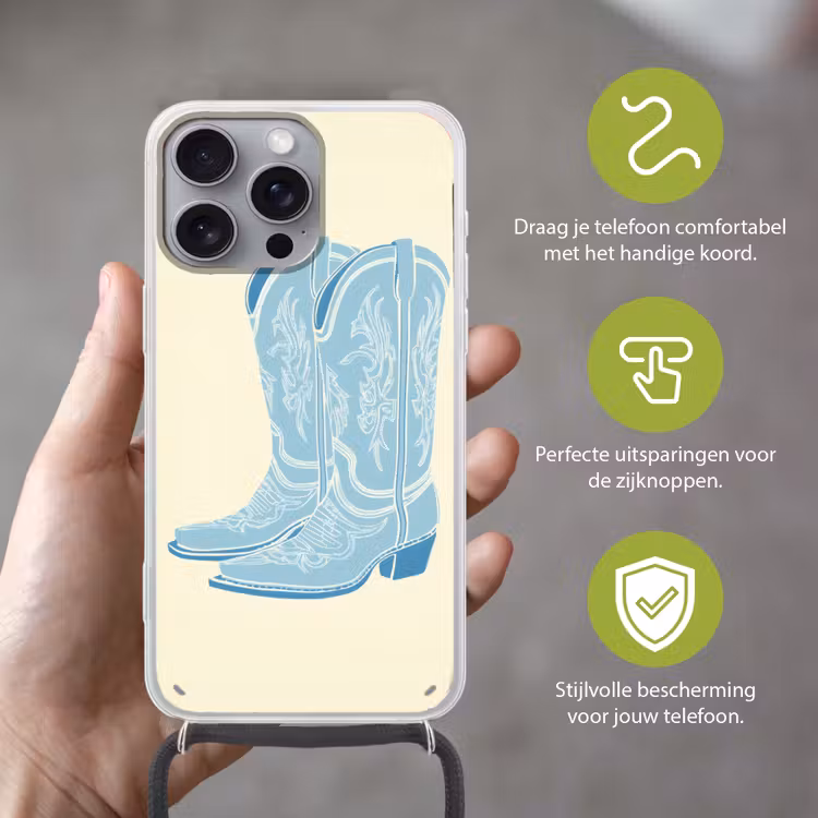 Illustratie - Cowboylaarzen - Patroon Hoesje iPhone 16 Pro Max met koord klein -sfeer2_NL
