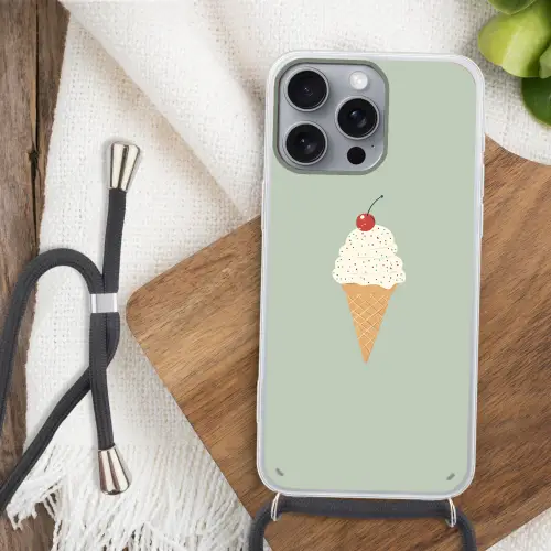 Illustratie - Ijsje - Spikkels - Kers Hoesje iPhone 16 Pro Max met koord klein -sfeer4