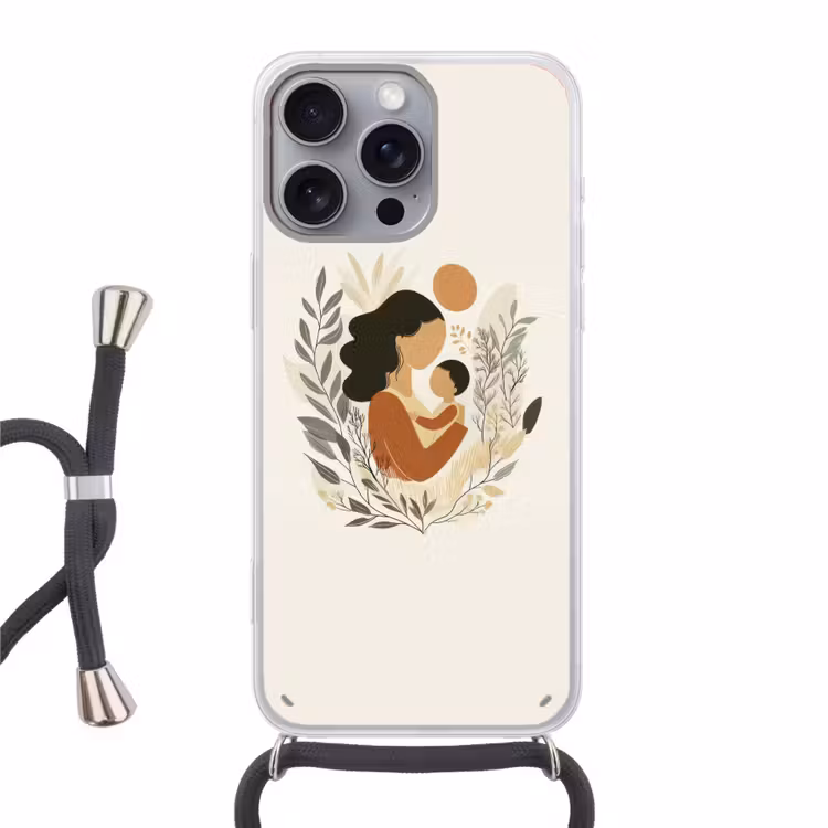 Illustratie - Moeder - Kind - Liefdevol Hoesje iPhone 16 Pro Max met koord klein -3d