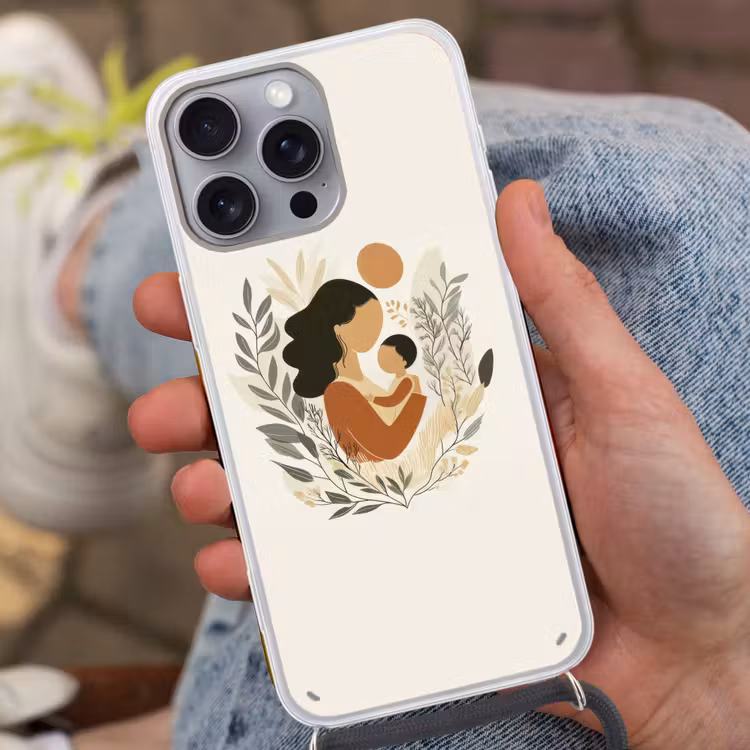 Illustratie - Moeder - Kind - Liefdevol Hoesje iPhone 16 Pro Max met koord klein -sfeer3
