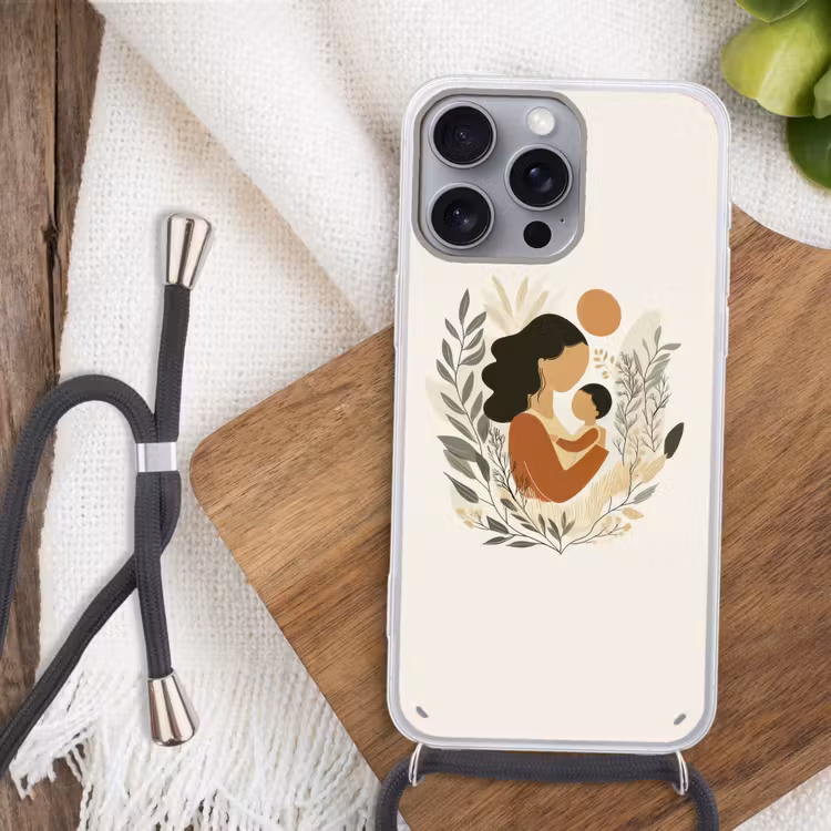 Illustratie - Moeder - Kind - Liefdevol Hoesje iPhone 16 Pro Max met koord klein -sfeer4