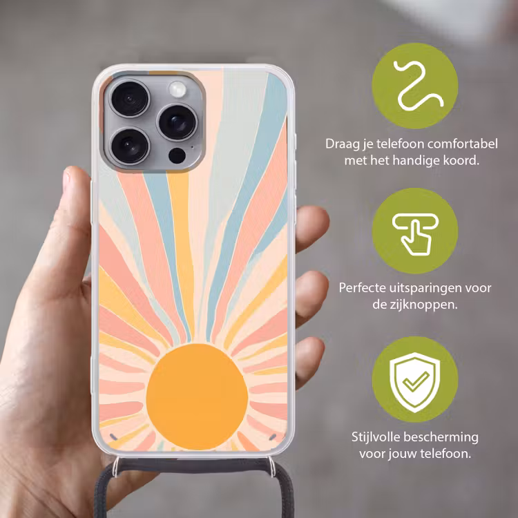 Illustratie - Zon - Pastelkleuren Hoesje iPhone 16 Pro Max met koord klein -sfeer2_NL