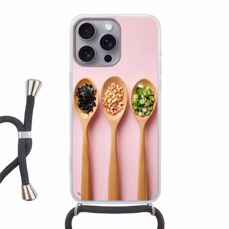 Ingrediënten - Lepels - Hout - Roze Hoesje iPhone 16 Pro Max met koord klein -3d