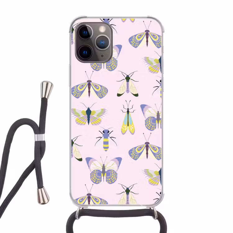 Insecten - Vlinders - Patroon - Roze - Kleurrijk Hoesje iPhone 12 Pro met koord klein -3d