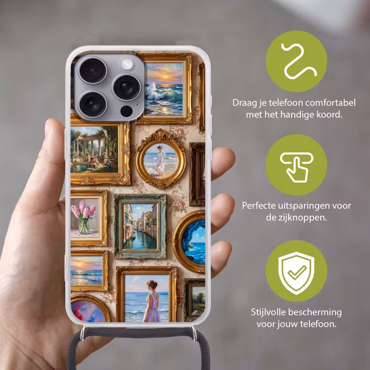 Interieur - Kunst - Collectie - Klassiek - Goud Hoesje iPhone 16 Pro Max met koord klein -sfeer2_NL