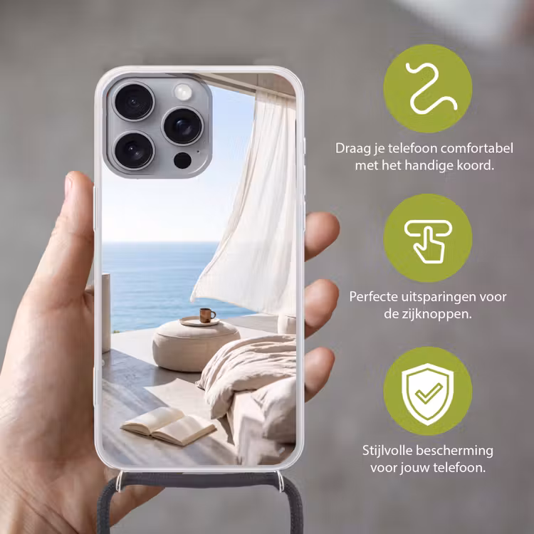 Interieur - Zeezicht - Modern - Rust - Beige Hoesje iPhone 16 Pro Max met koord klein -sfeer2_NL