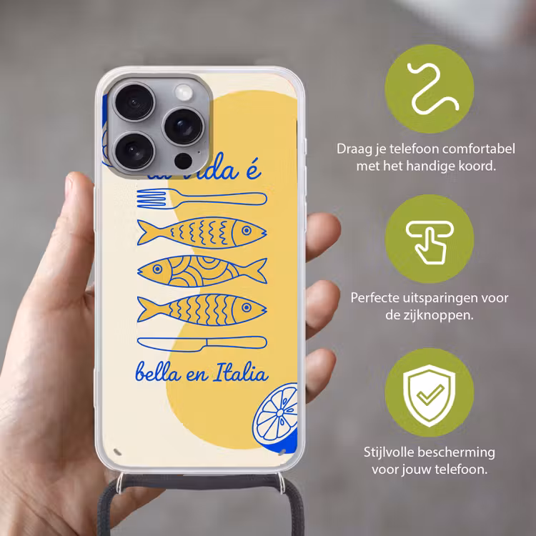 Italië - Eten - Citroen - Vis - Grafisch Hoesje iPhone 16 Pro Max met koord klein -sfeer2_NL