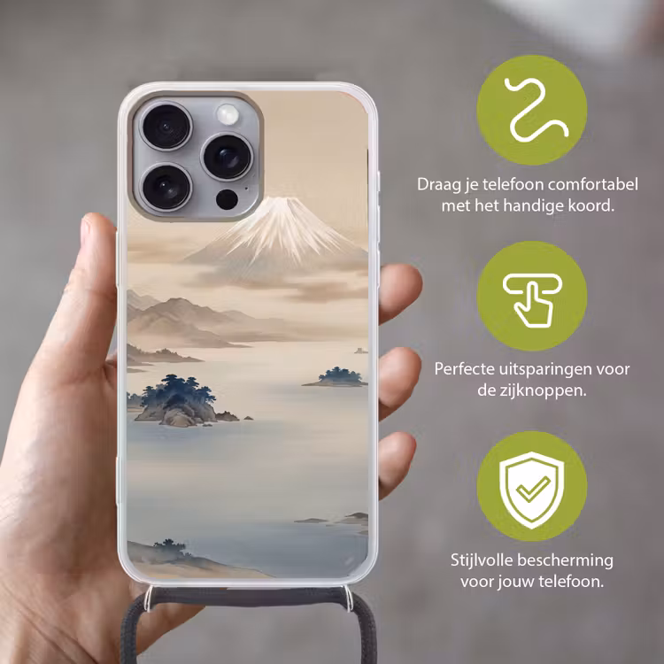 Japans - Landschap - Beige Hoesje iPhone 16 Pro Max met koord klein -sfeer2_NL