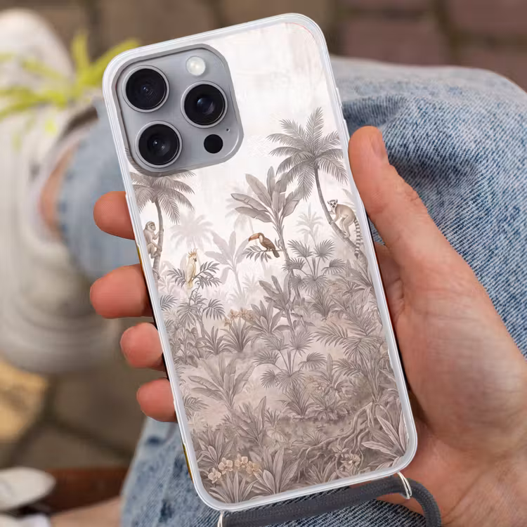 Jungle - Dieren - Palmbomen Hoesje iPhone 16 Pro Max met koord klein -sfeer3