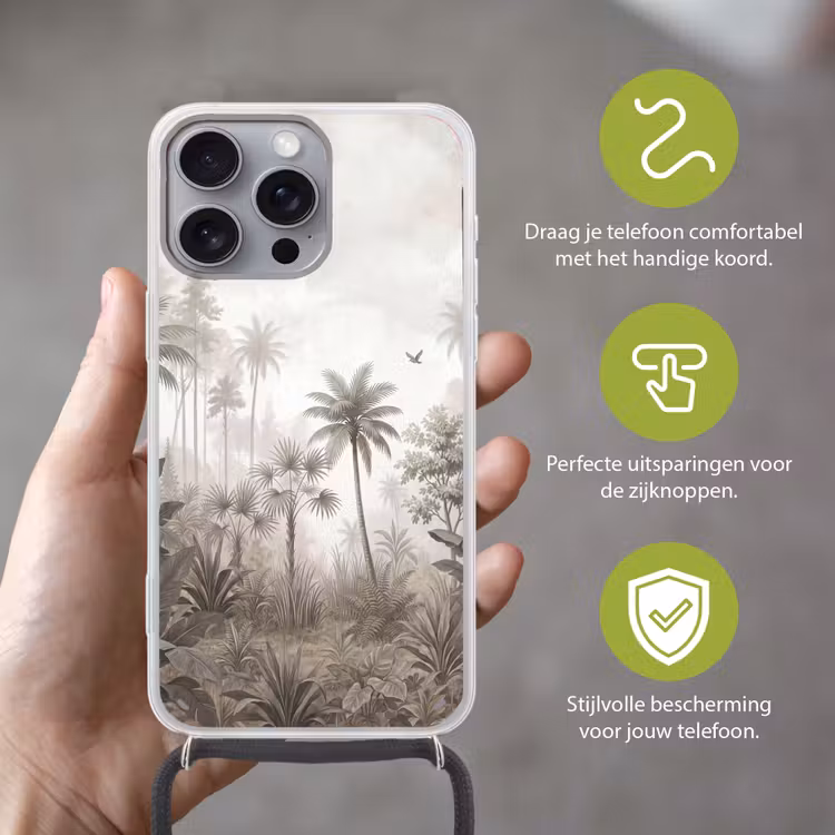 Jungle - Palmbomen - Natuur Hoesje iPhone 16 Pro Max met koord klein -sfeer2_NL