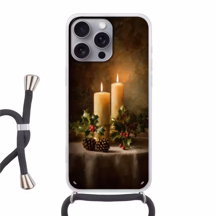 Kaarslicht - Kerst - Veelkleurig Hoesje iPhone 16 Pro Max met koord klein -3d