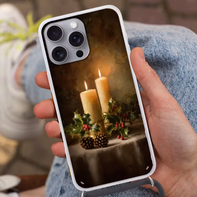 Kaarslicht - Kerst - Veelkleurig Hoesje iPhone 16 Pro Max met koord klein -sfeer3