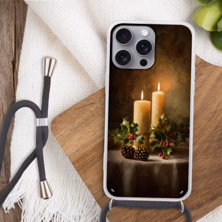 Kaarslicht - Kerst - Veelkleurig Hoesje iPhone 16 Pro Max met koord klein -sfeer4