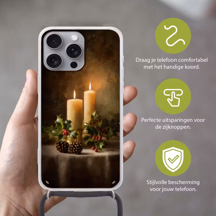 Kaarslicht - Kerst - Veelkleurig Hoesje iPhone 16 Pro Max met koord klein -sfeer2_NL