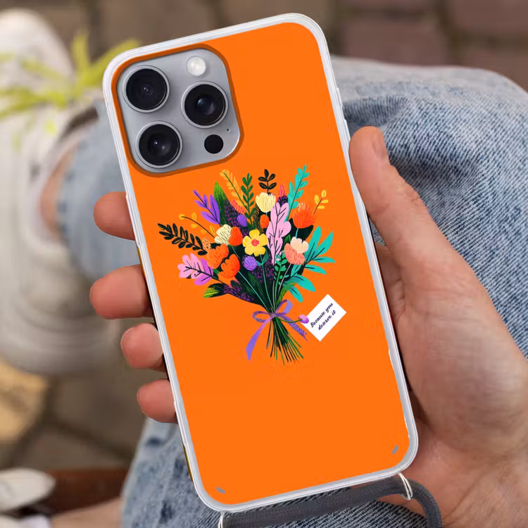 Kaartje - Boeket - Bloemen Hoesje iPhone 16 Pro Max met koord klein -sfeer3