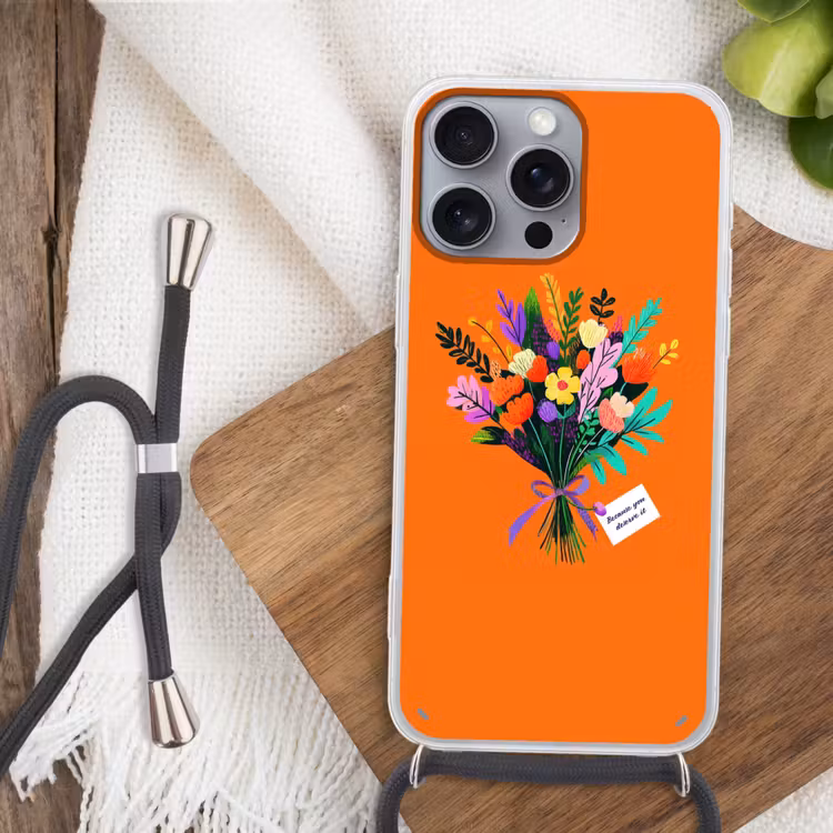 Kaartje - Boeket - Bloemen Hoesje iPhone 16 Pro Max met koord klein -sfeer4