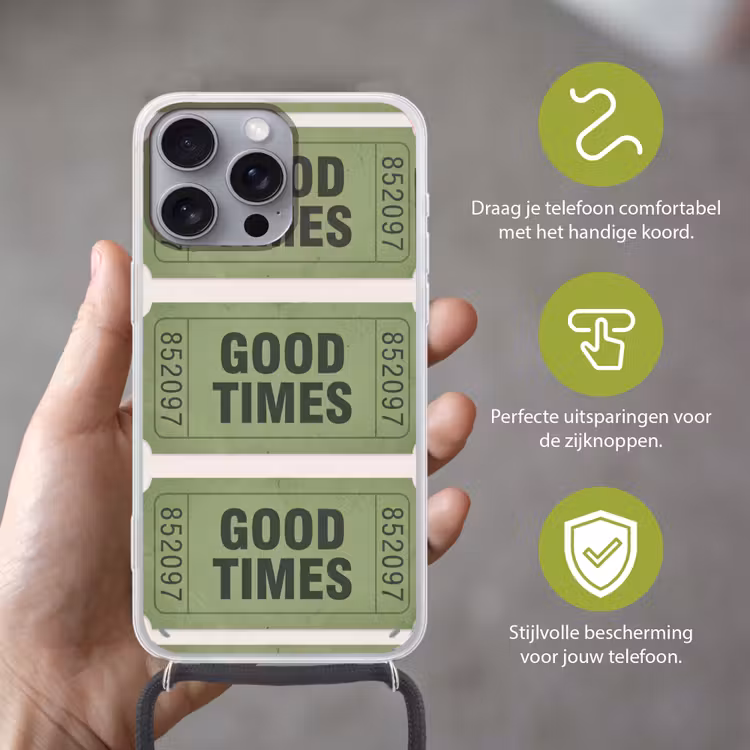 Kaartje - Vintage - Groen - Evenement - Collectie Hoesje iPhone 16 Pro Max met koord klein -sfeer2_NL