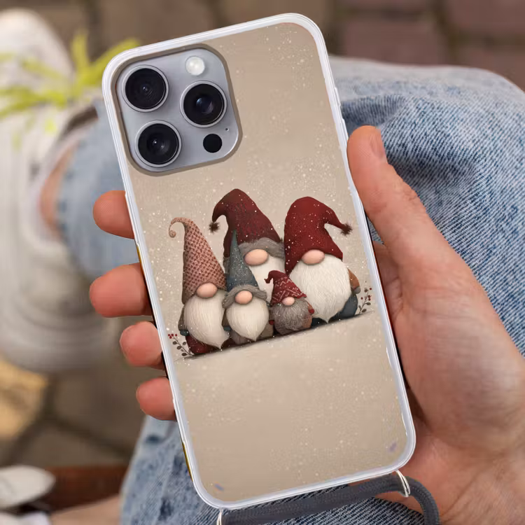 Kabouters - Kerst - Sneeuw - Puntmutsen Hoesje iPhone 16 Pro Max met koord klein -sfeer3