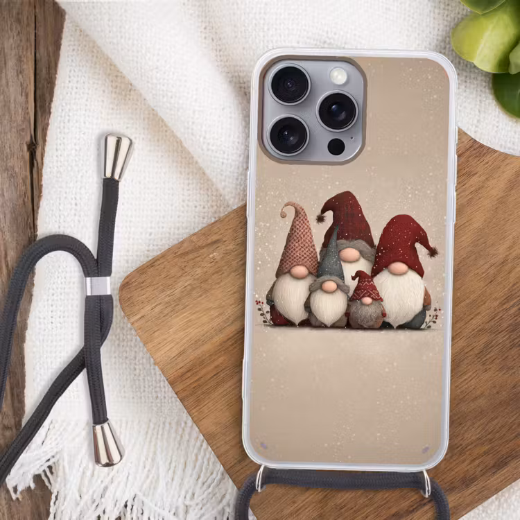 Kabouters - Kerst - Sneeuw - Puntmutsen Hoesje iPhone 16 Pro Max met koord klein -sfeer4