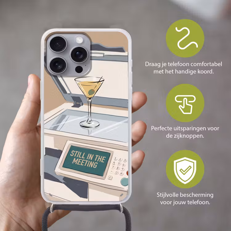 Kantoor - Drank - Humor - Illustratie Hoesje iPhone 16 Pro Max met koord klein -sfeer2_NL