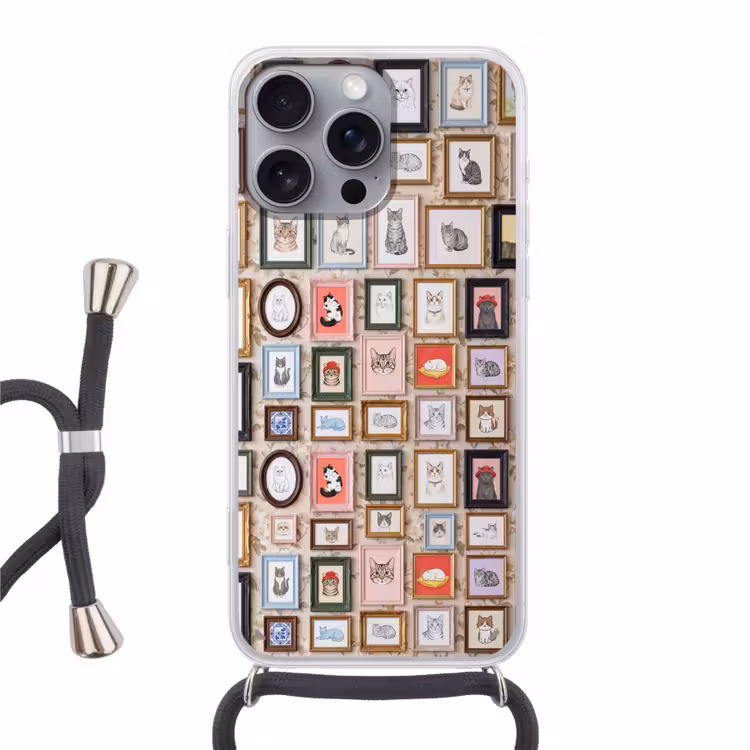 Kat - Portret - Dieren - Illustratie - Lijst Hoesje iPhone 16 Pro Max met koord klein -3d