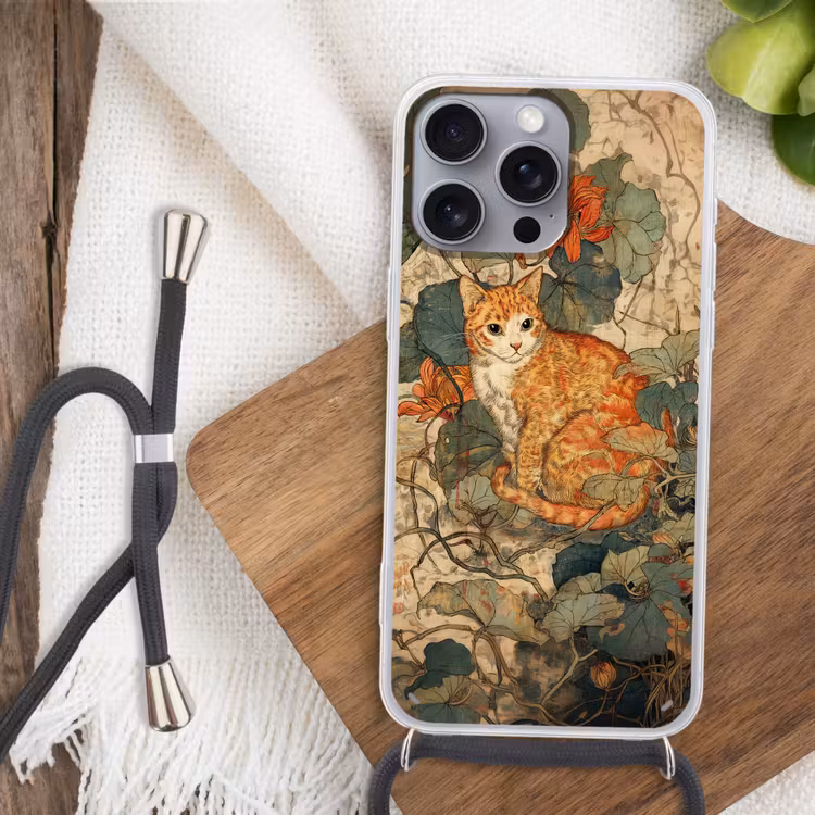 Kat - Sierlijk - Bloemen Hoesje iPhone 16 Pro Max met koord klein -sfeer4