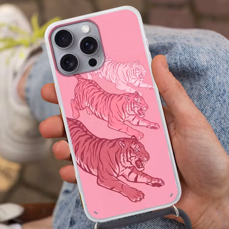 Kat - Springend - Dieren - Roze - Modern Hoesje iPhone 16 Pro Max met koord klein -sfeer3