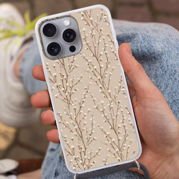 Katoen - Natuur - Taupe Hoesje iPhone 16 Pro Max met koord klein 804 -sfeer3