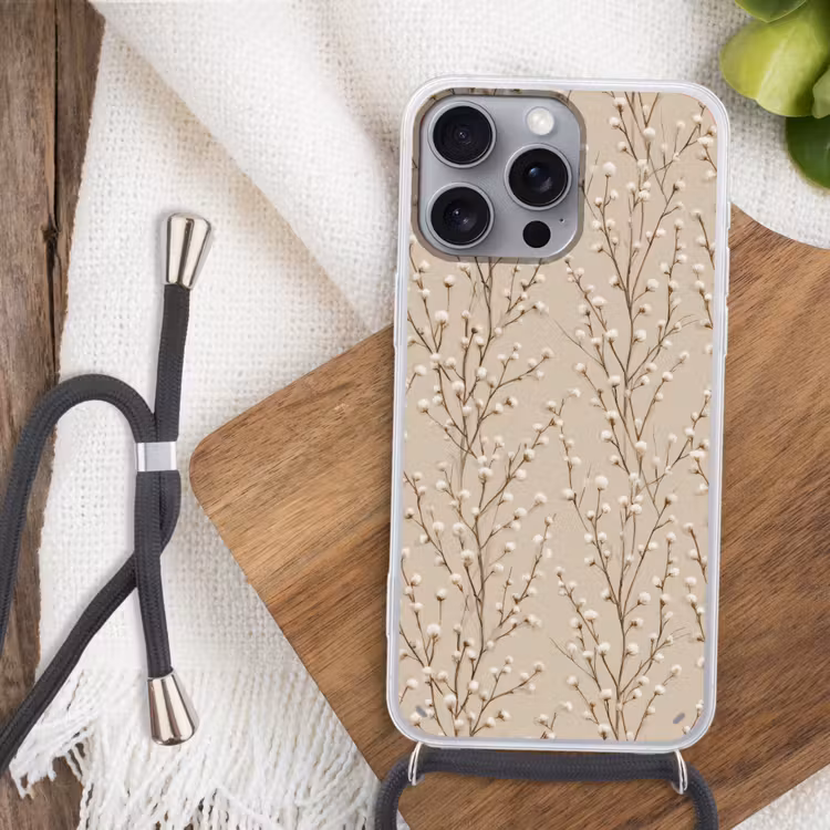 Katoen - Natuur - Taupe Hoesje iPhone 16 Pro Max met koord klein 804 -sfeer4