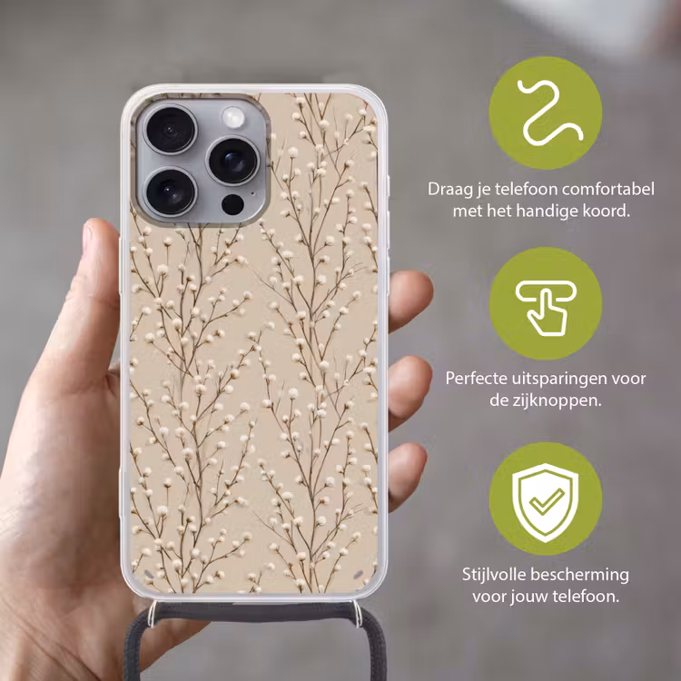 Katoen - Natuur - Taupe Hoesje iPhone 16 Pro Max met koord klein 804 -sfeer2_NL