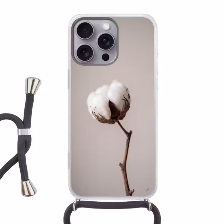 Katoenbol - Minimalistisch - Wit Hoesje iPhone 16 Pro Max met koord klein -3d
