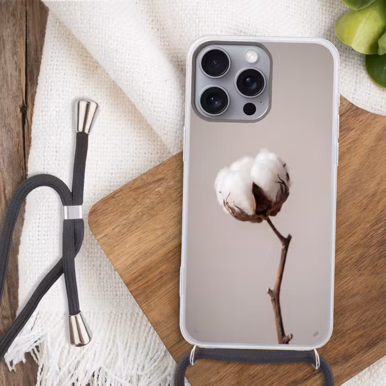 Katoenbol - Minimalistisch - Wit Hoesje iPhone 16 Pro Max met koord klein -sfeer4