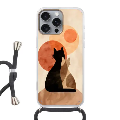Katten - Zwart - Abstract - Cirkels Hoesje iPhone 16 Pro Max met koord klein -3d