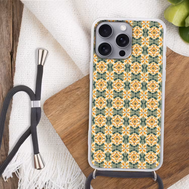 Keramiek - Verweerd - Kleurrijk Hoesje iPhone 16 Pro Max met koord klein 804 -sfeer4