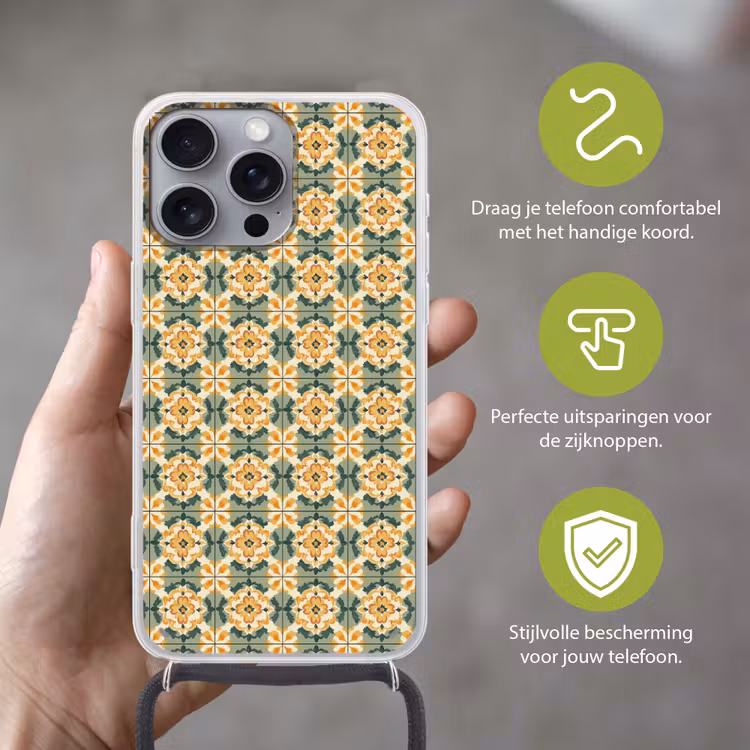 Keramiek - Verweerd - Kleurrijk Hoesje iPhone 16 Pro Max met koord klein 804 -sfeer2_NL