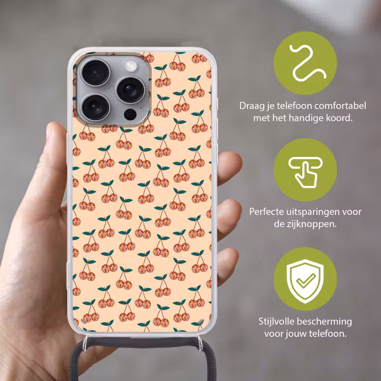 Kers - Disco - Patroon Hoesje iPhone 16 Pro Max met koord klein 804 -sfeer2_NL