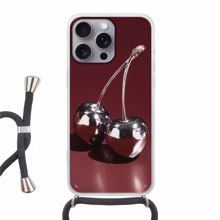 Kersen - Glanzend - Bordeaux Hoesje iPhone 16 Pro Max met koord klein -3d