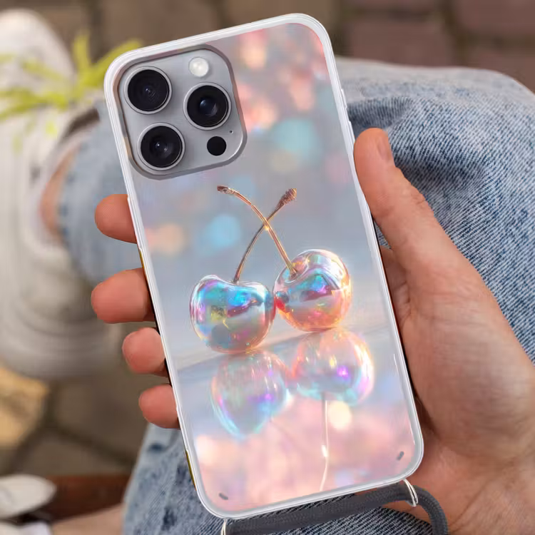 Kersen - Glanzend - Regenboogkleur Hoesje iPhone 16 Pro Max met koord klein -sfeer3