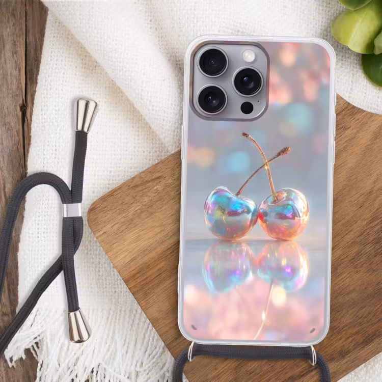 Kersen - Glanzend - Regenboogkleur Hoesje iPhone 16 Pro Max met koord klein -sfeer4