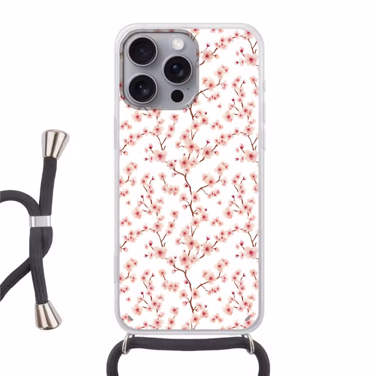 Kersenbloesem - Takken - Roze Hoesje iPhone 16 Pro Max met koord klein 804 -3d